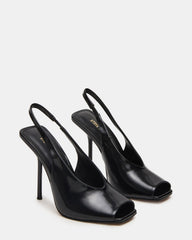 LUCIAN Black Leather Square-Toe Peep-Toe Slingback Women's Heel