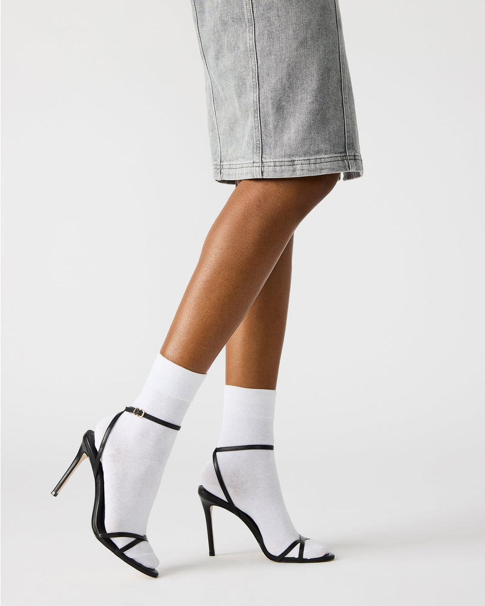 JYPSEY Black Leather Strappy Stiletto Women's Heel