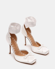 LARINA Ivory Satin Square-Toe Stiletto Pump Lace-Up Women's Heel