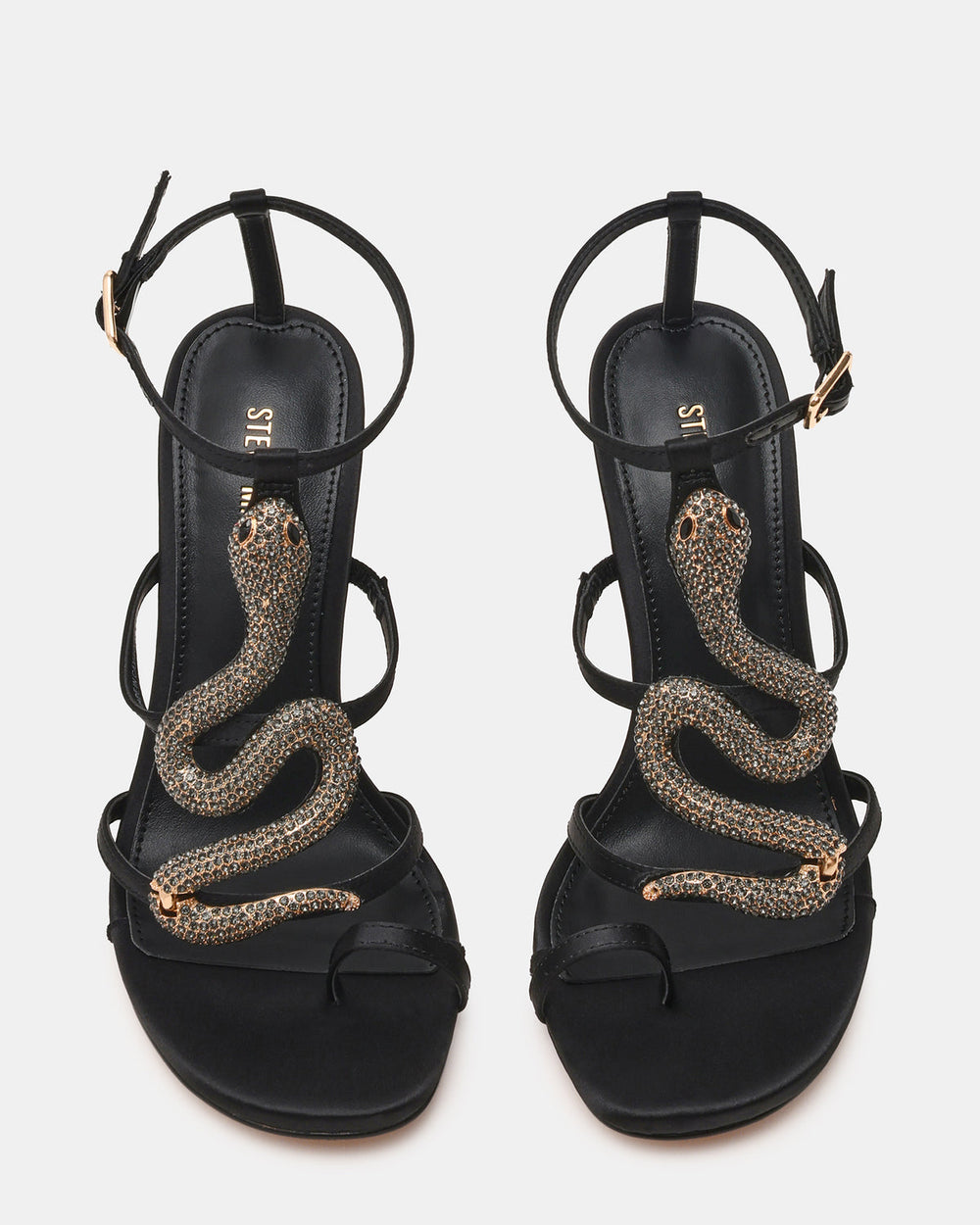 PYTHON Black Rhinestone Snake Stiletto Strappy Women's Heel
