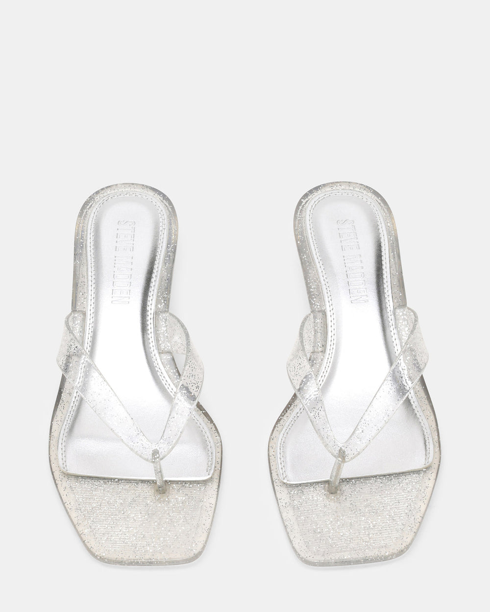 TRACIE Jelly Silver Glitter Thong Strap Women's Kitten Heel