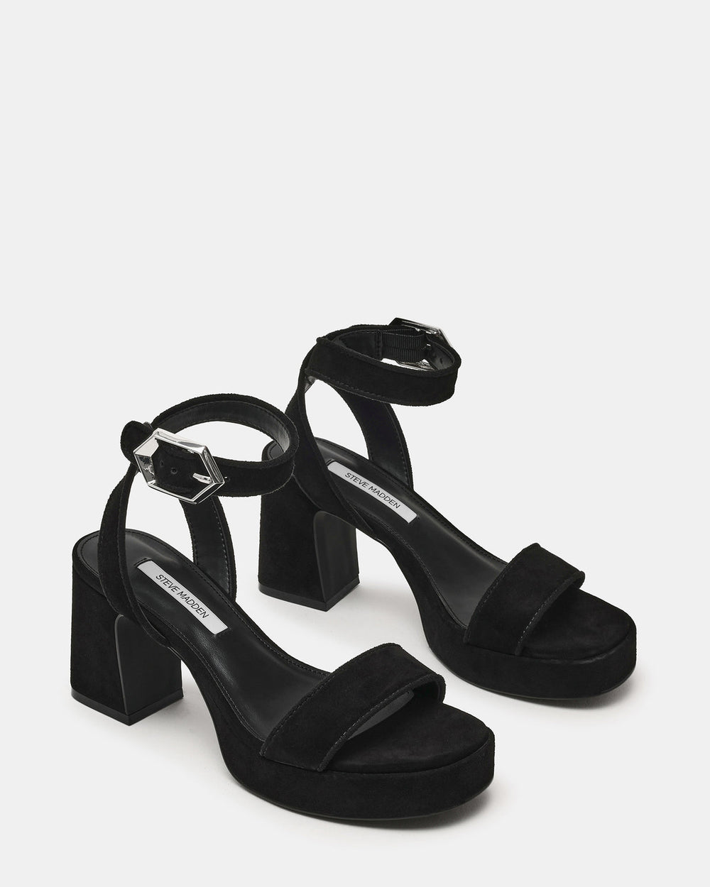 ELIDA Black Suede Ankle Strap Platform Women's Block Heel