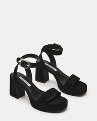 ELIDA Black Suede Ankle Strap Platform Women's Block Heel
