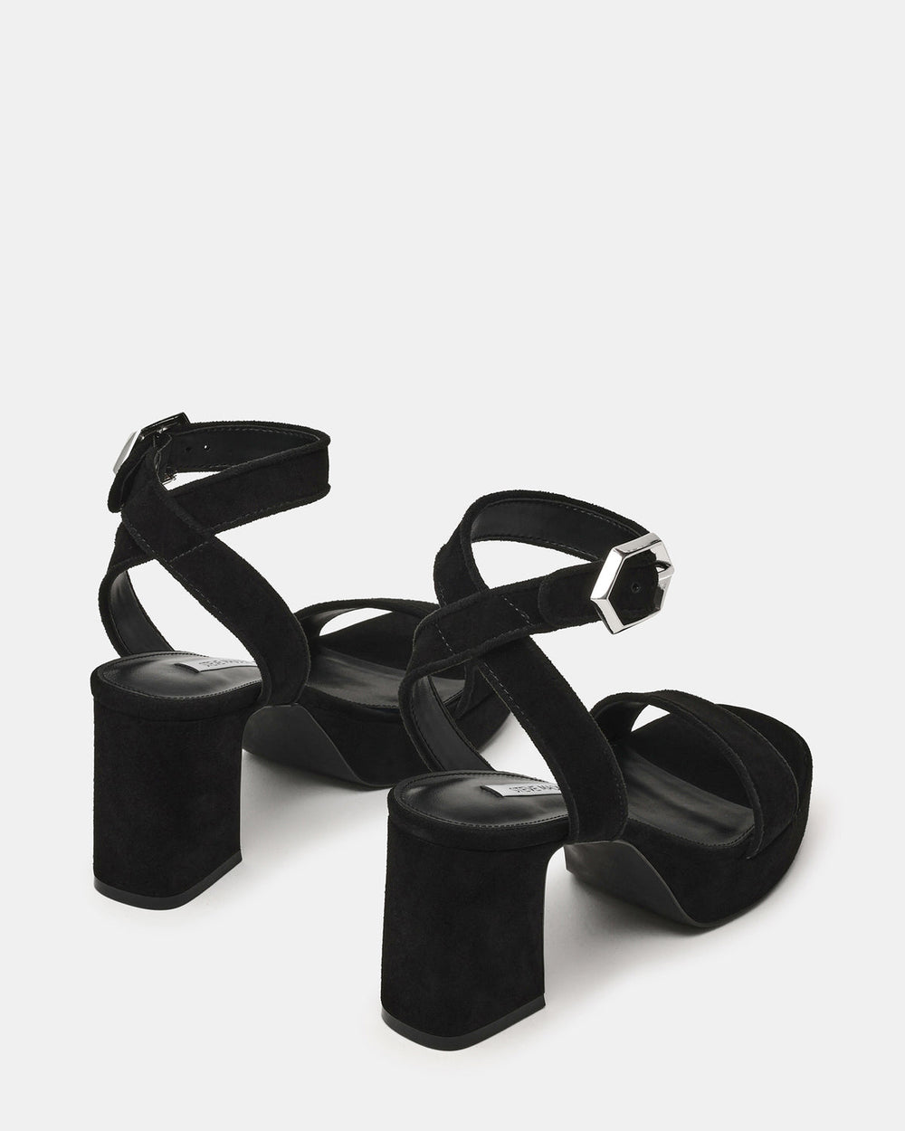 ELIDA Black Suede Ankle Strap Platform Women's Block Heel