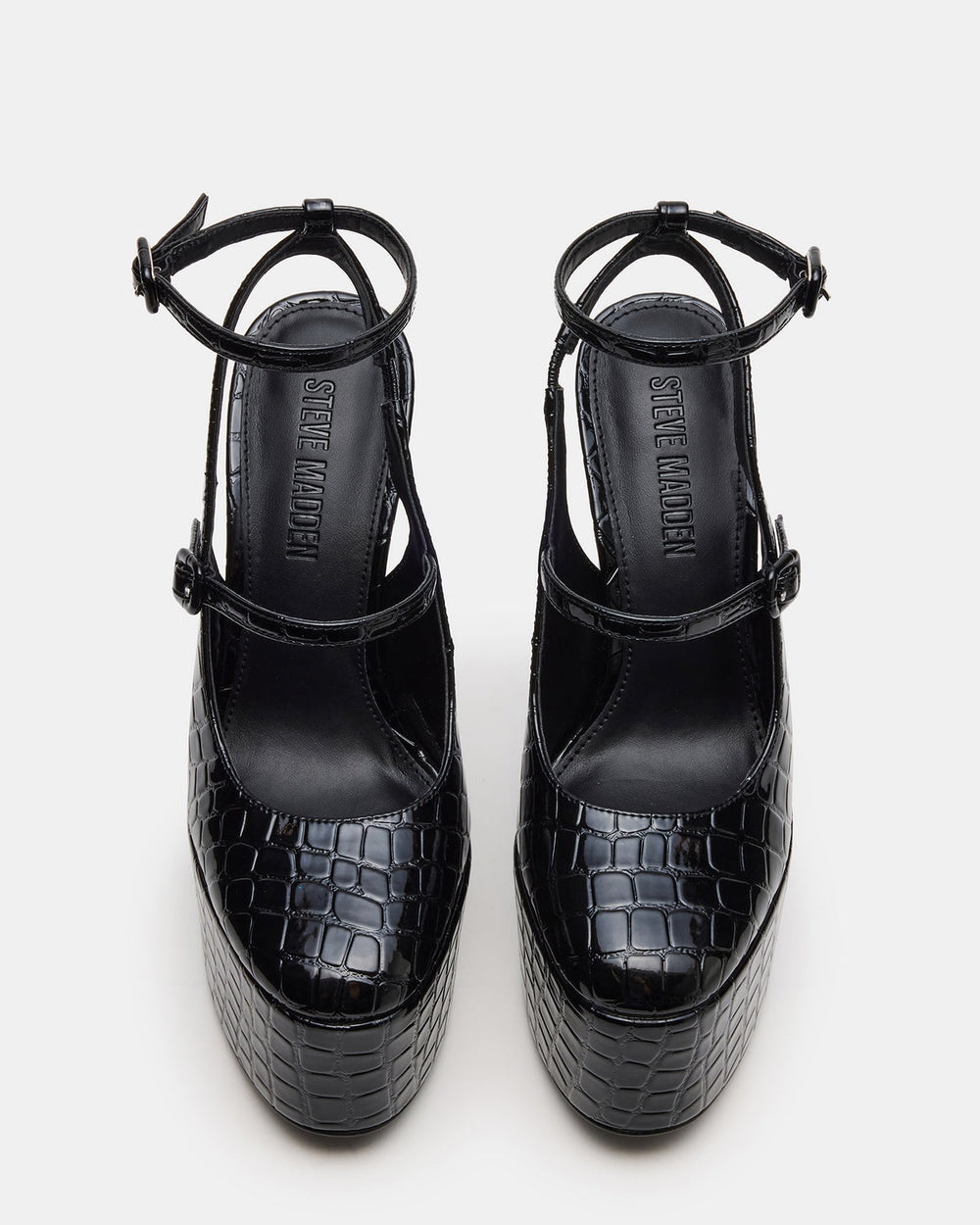 SCOTLYN Black Crocodile Women's Platform Block Heel