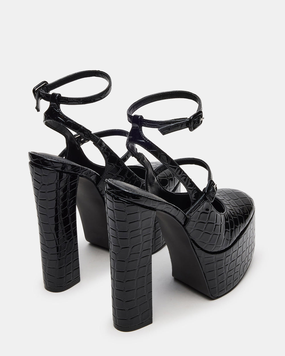 SCOTLYN Black Crocodile Women's Platform Block Heel