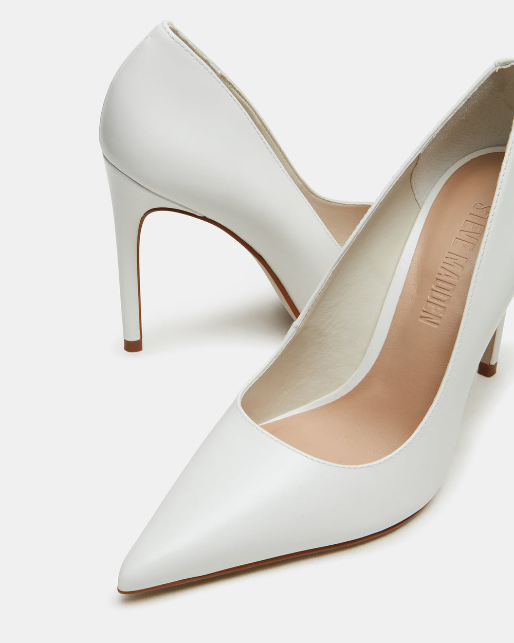 NOIR White Leather Pointed-Toe Stiletto Pump Women's Heels