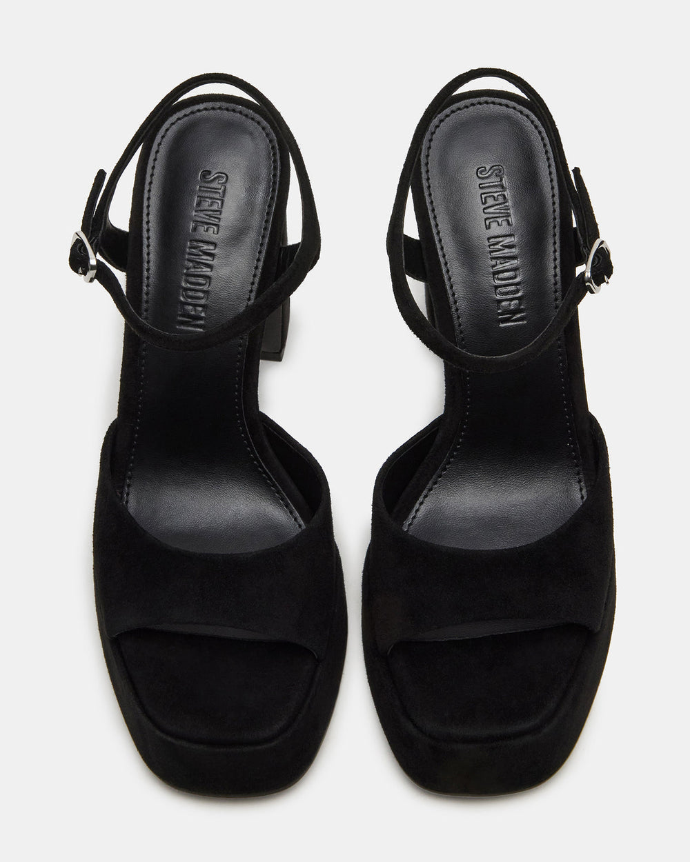 LINADRA Black Suede Women's Platform Square-Toe Strappy Heel