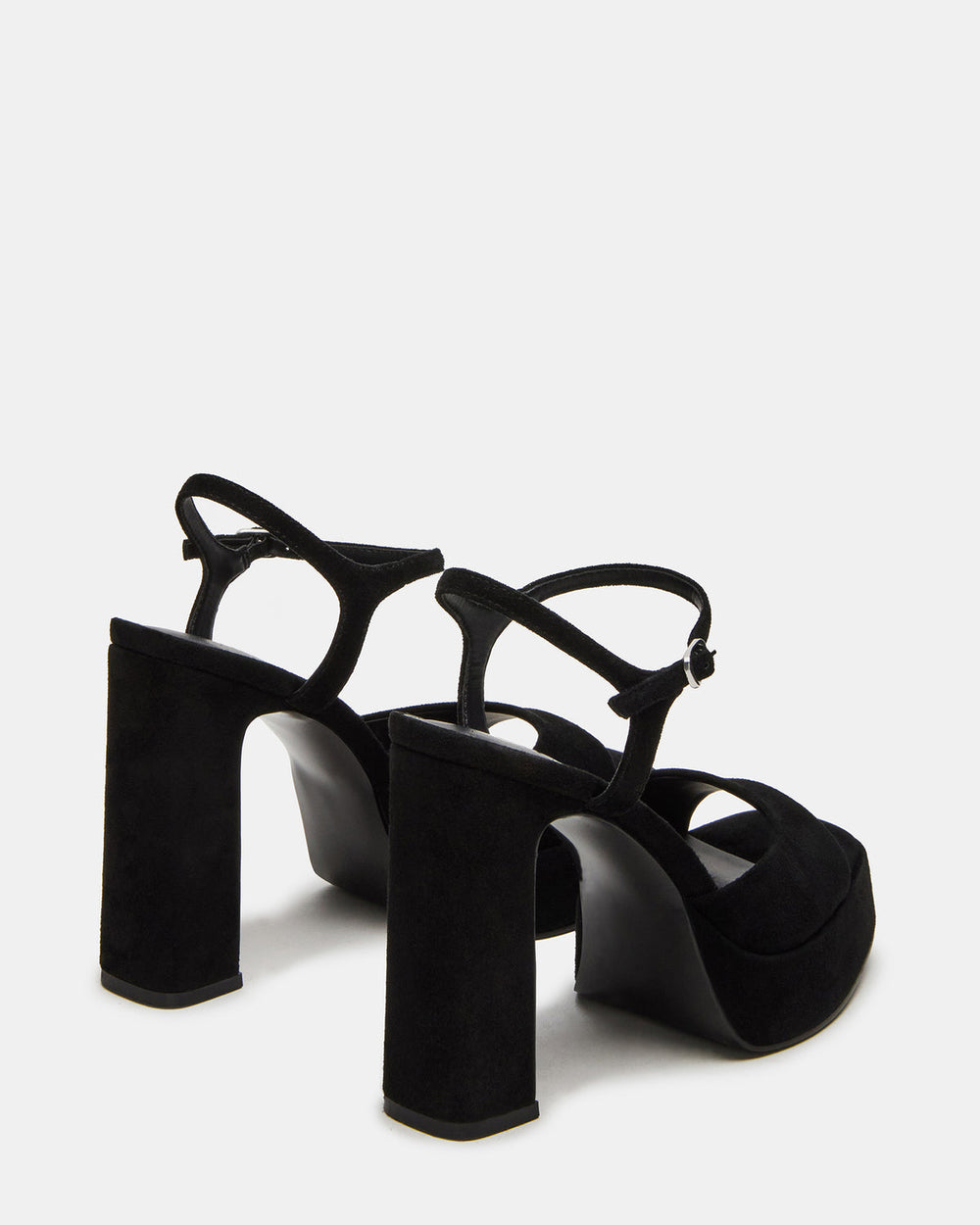 LINADRA Black Suede Women's Platform Square-Toe Strappy Heel