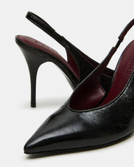 ANDROMEDA Black Leather Slingback Pointed-Toe Stiletto Pump Women's Heel