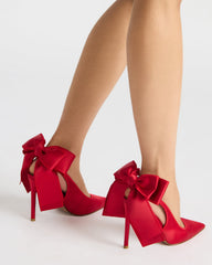 TEACUP Red Satin Women's Pointed-Toe Slingback Heel