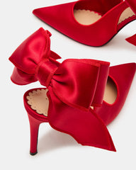 TEACUP Red Satin Women's Pointed-Toe Slingback Heel