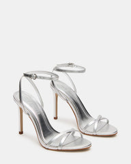 JYPSEY Silver Leather Strappy Stiletto Women's Heel