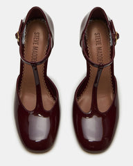 MALCOLM Burgundy Patent T-Strap Block Heel Women's Heel