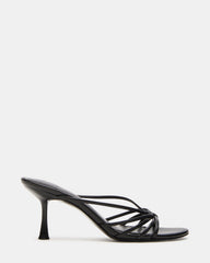 EDNA Black Leather Strappy Mule Women's Heel