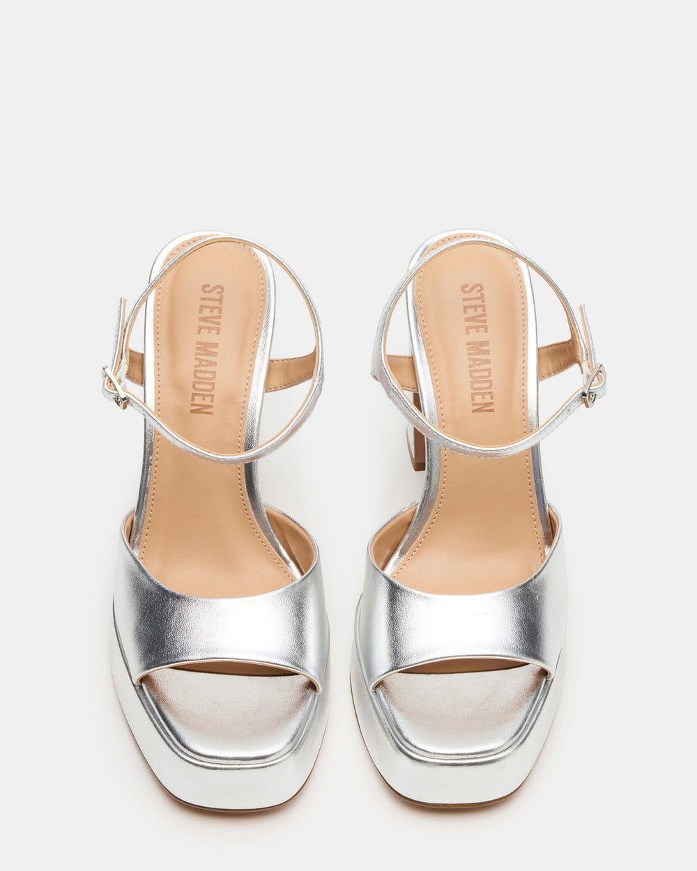 LIANDRA Silver Platform Square-Toe Strappy Women's Heel