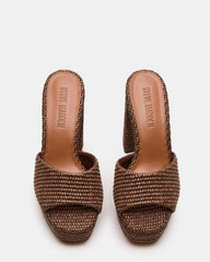 JOEL Brown Raffia Square-Toe Platform Raffia Mule Women's Heel