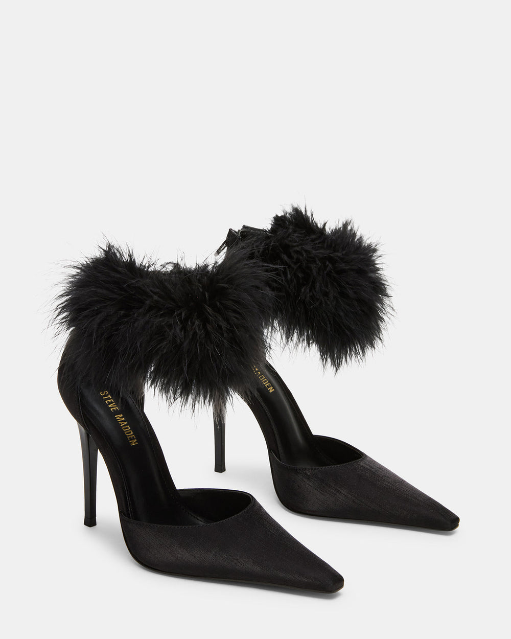 ELUSIVE Black Satin Pointed-Toe Stiletto Pump Women's Heel