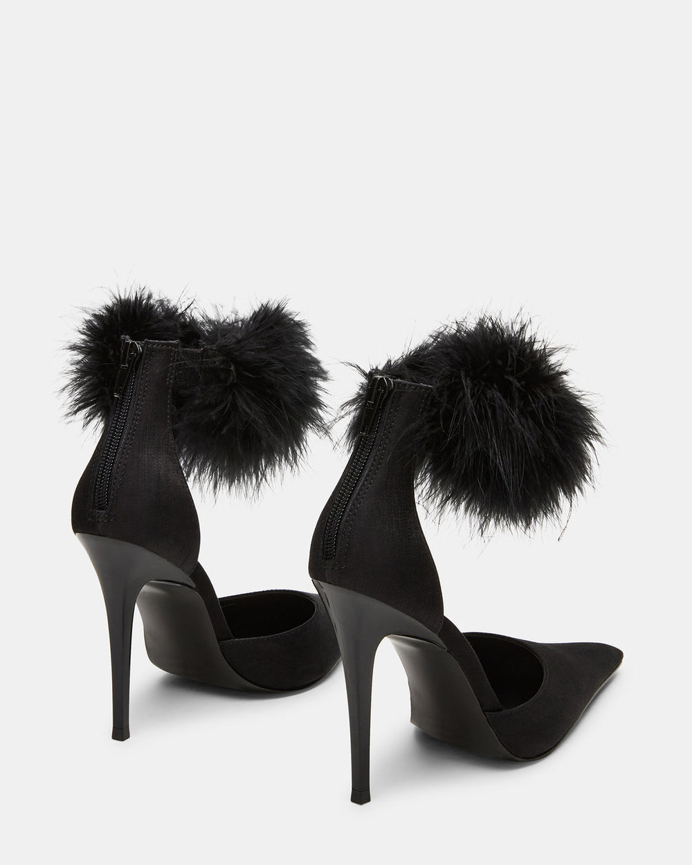 ELUSIVE Black Satin Pointed-Toe Stiletto Pump Women's Heel