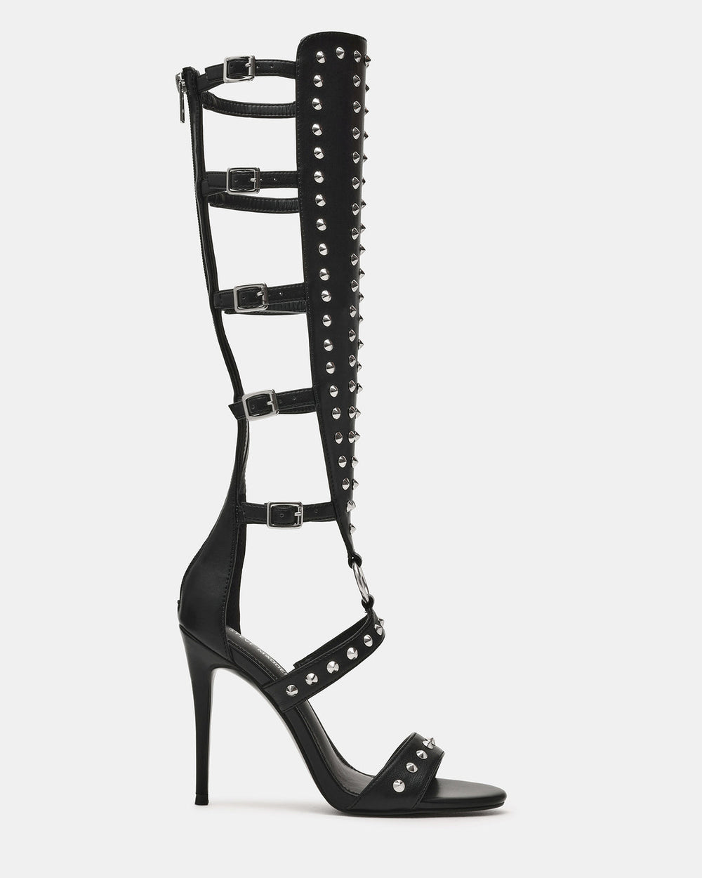 COMPOSURE Black Studs Strappy Stiletto Buckles Women's Heel