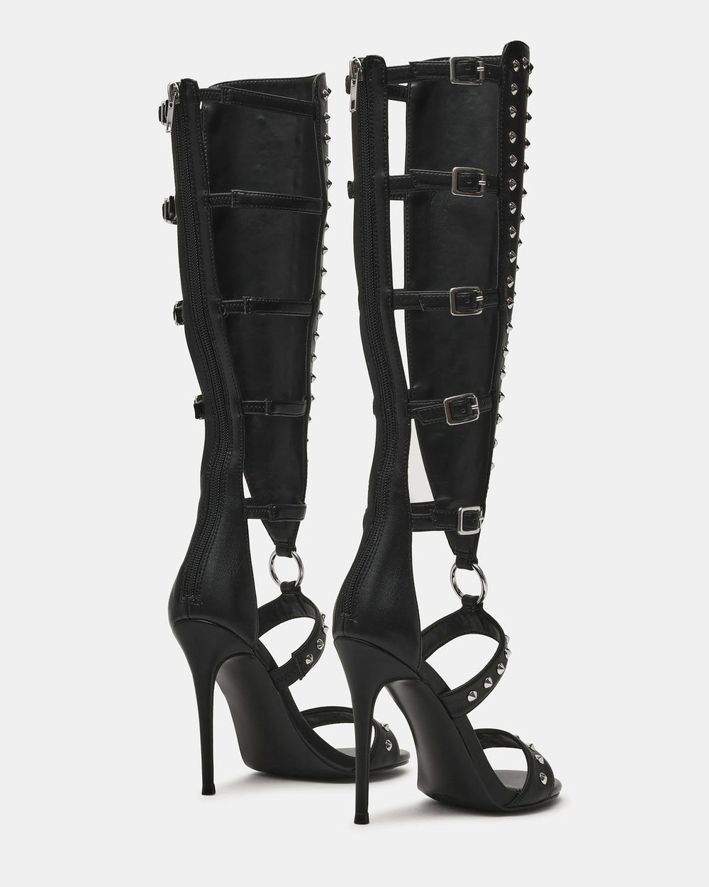 COMPOSURE Black Studs Strappy Stiletto Buckles Women's Heel