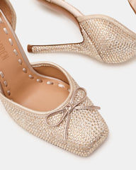 LARINA Champagne Rhinestones Square-Toe Stiletto Lace-Up Women's Heel