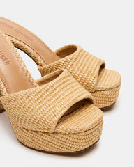 JOEL Natural Raffia Square-Toe Platform Raffia Mule Women's Heel