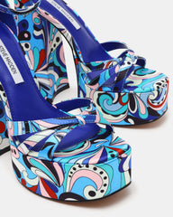 RETRO Blue Print Open-Toe Block Heel Platform Women's Heel