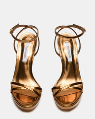 JUNI Bronze Criss Cross Stiletto Ankle Strap Women's Heel