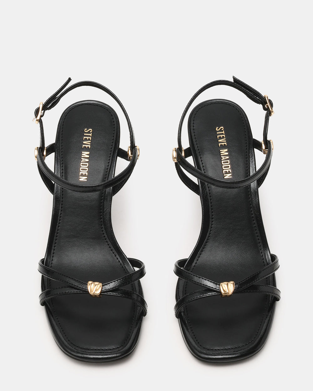 POSY Black Gold-Detail Strappy Square-Toe Women's Heel