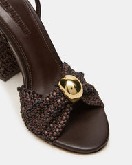 CHEYLA Brown Multi Raffia Women's Block Heels