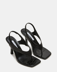 IMPROV Black Leather Square-Toe Thong Slingback Women's Heel