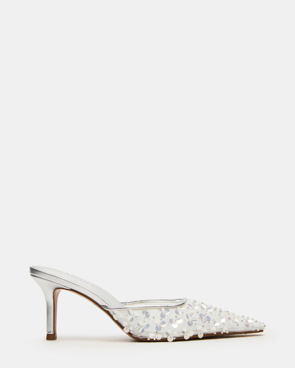 ALEXI Sequin Silver Pointed-Toe Mule Women's Heel