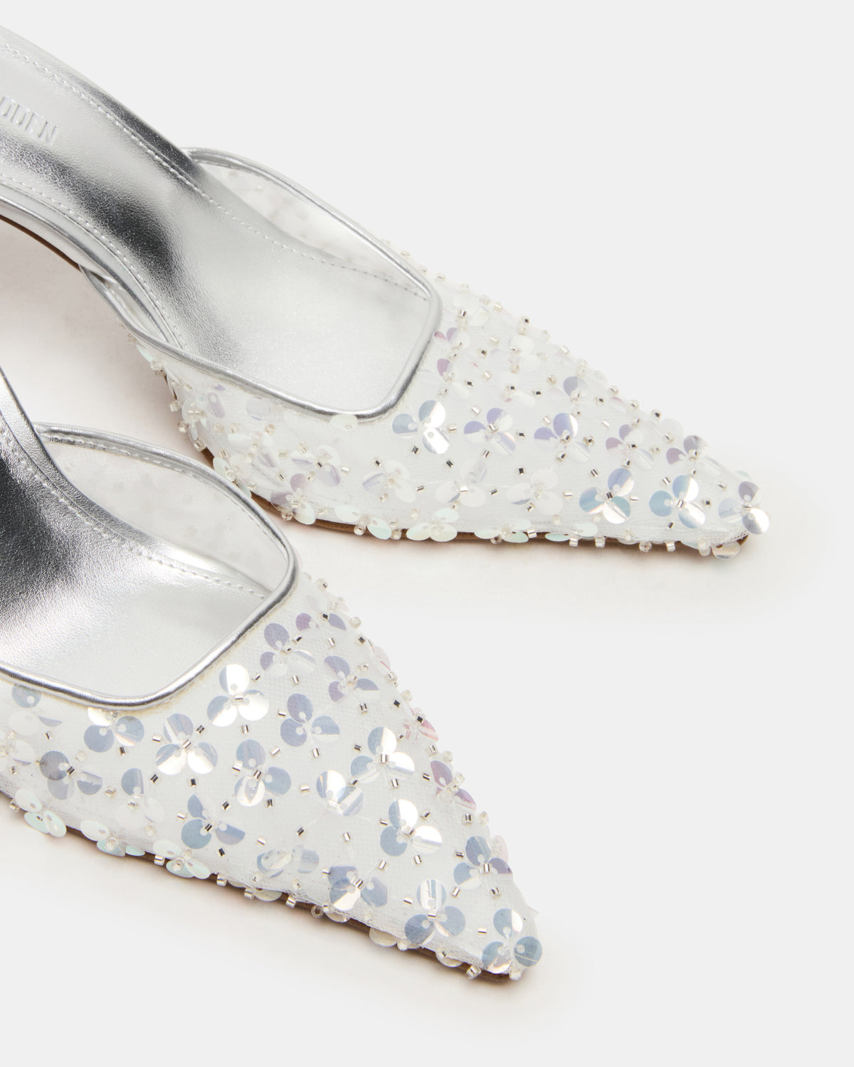 ALEXI Sequin Silver Pointed-Toe Mule Women's Heel