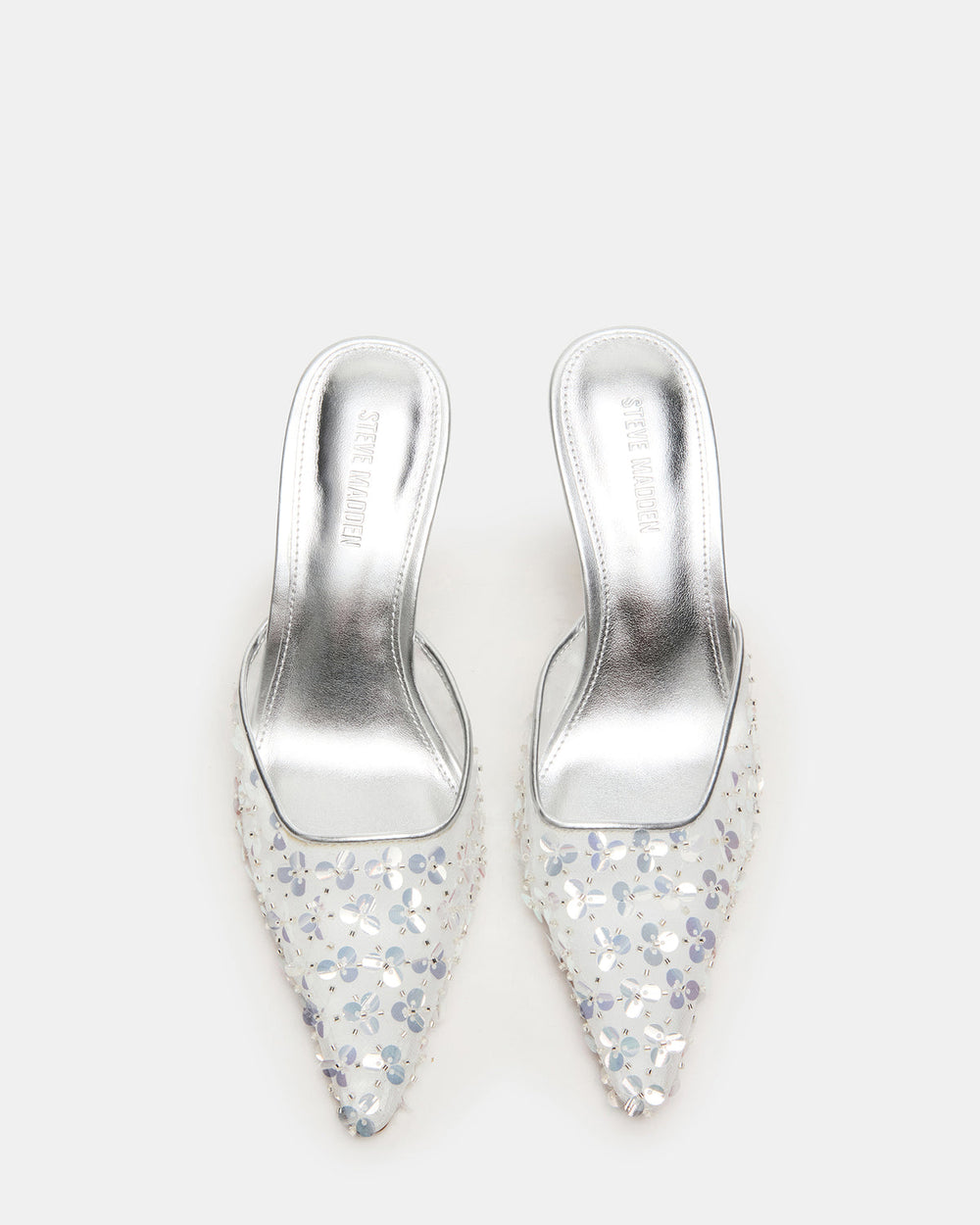 ALEXI Sequin Silver Pointed-Toe Mule Women's Heel