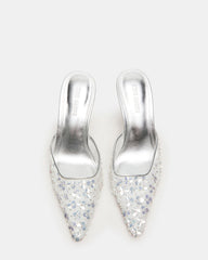 ALEXI Sequin Silver Pointed-Toe Mule Women's Heel