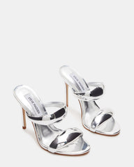SATURN Silver Stiletto Mule Women's Heel