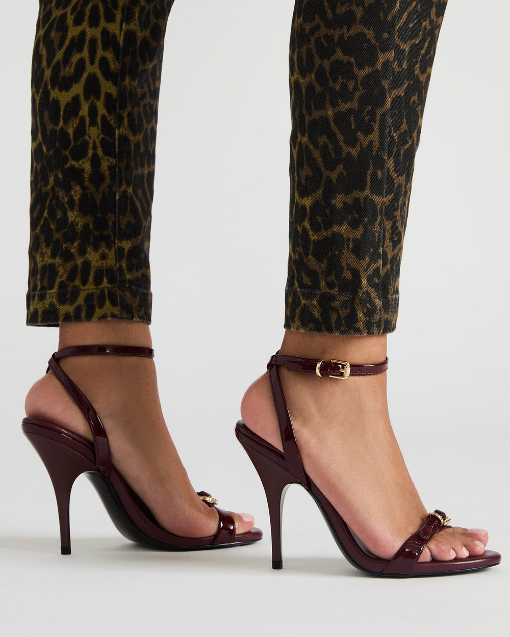 FOXX Burgundy Patent Strappy Stiletto Open-Toe Women's Heel