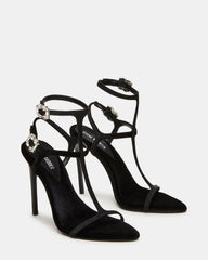 SALMA Black Multi Stiletto Strappy Open-Toe Ankle Strap Women's Heel