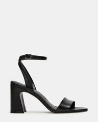 LARAH Black Leather Rounded Toe Block Heel Women's Heel