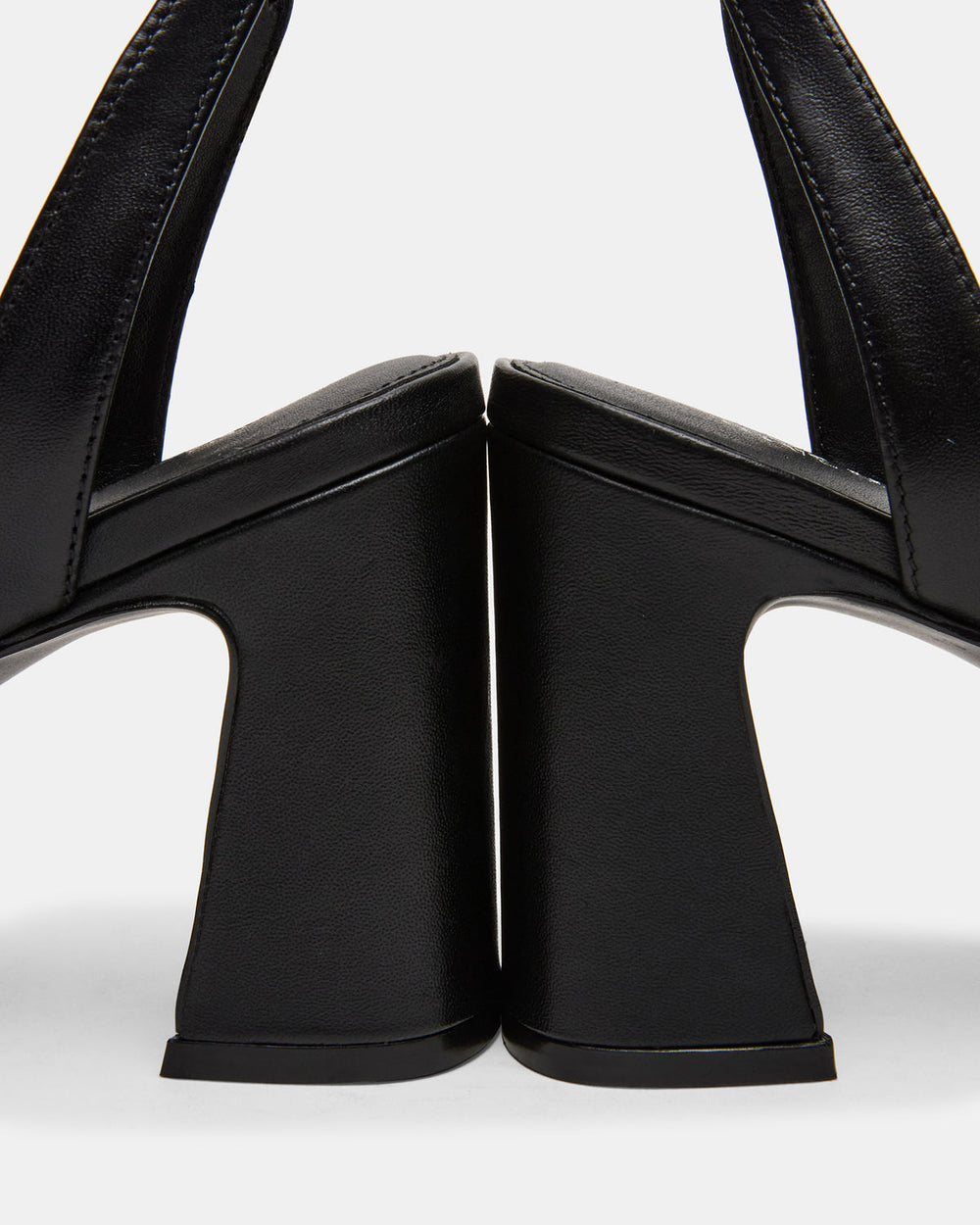 LARAH Black Leather Rounded Toe Block Heel Women's Heel