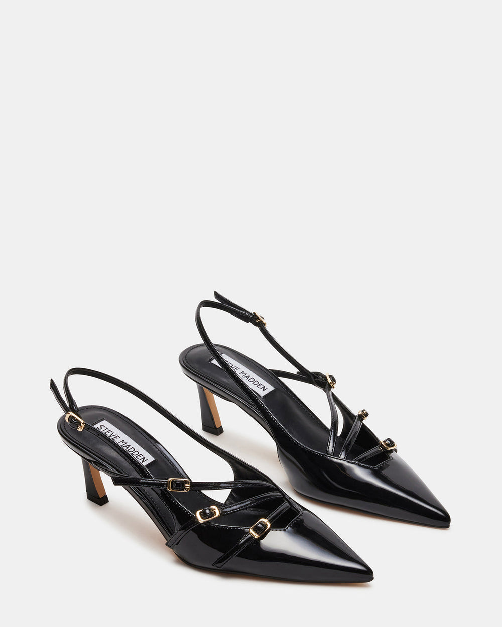 LIANA Black Patent Women's Slingback Pointed-Toe Low Heel
