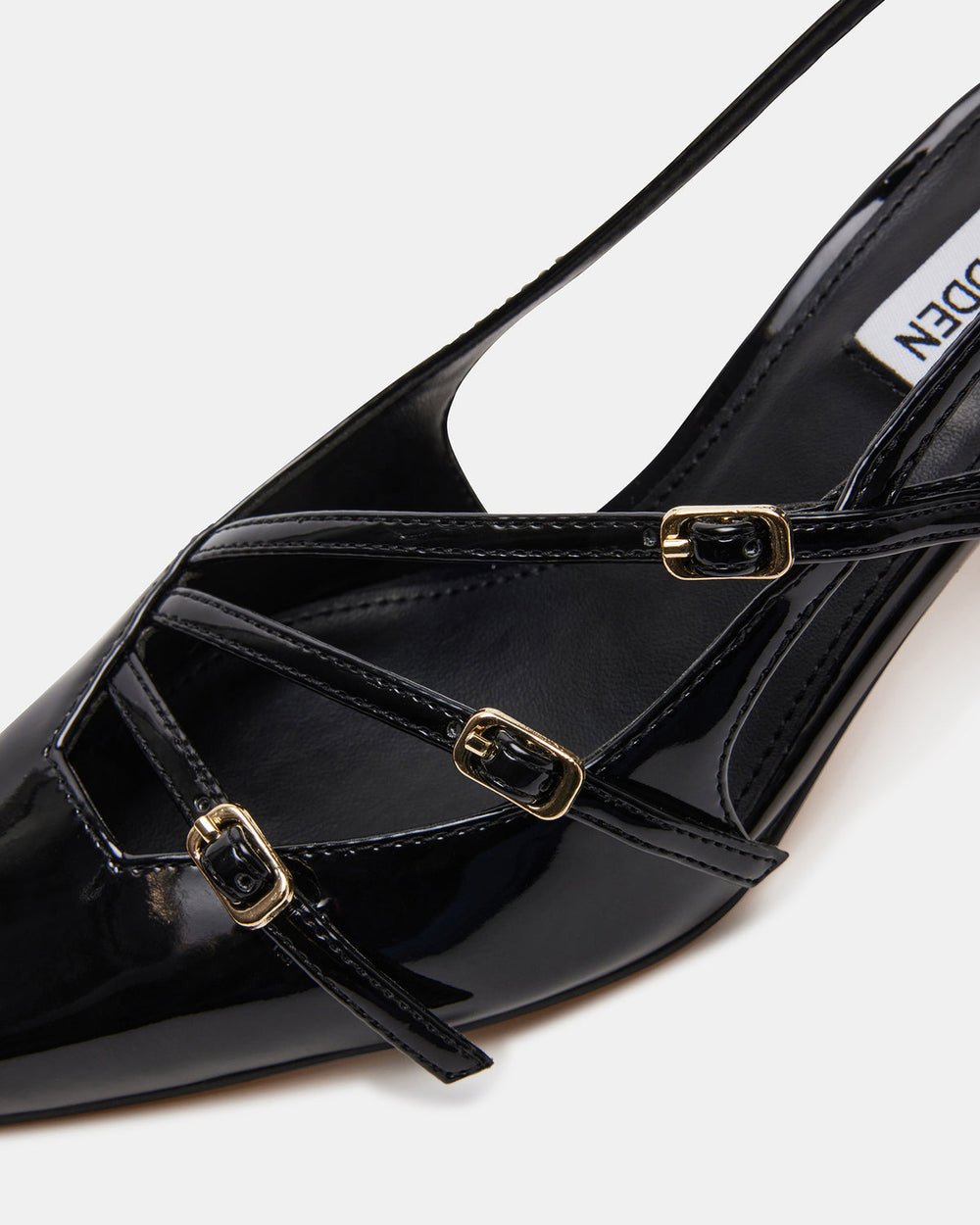 LIANA Black Patent Women's Slingback Pointed-Toe Low Heel