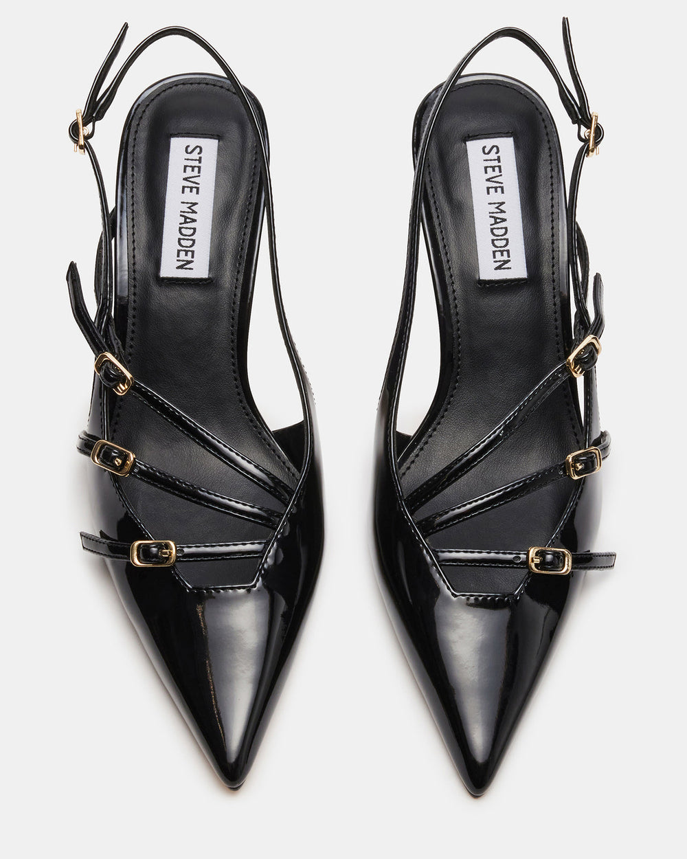 LIANA Black Patent Women's Slingback Pointed-Toe Low Heel