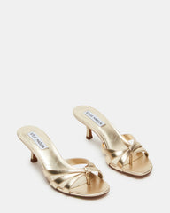 CARY Gold Leather Square-Toe Strappy Mule Women's Heel