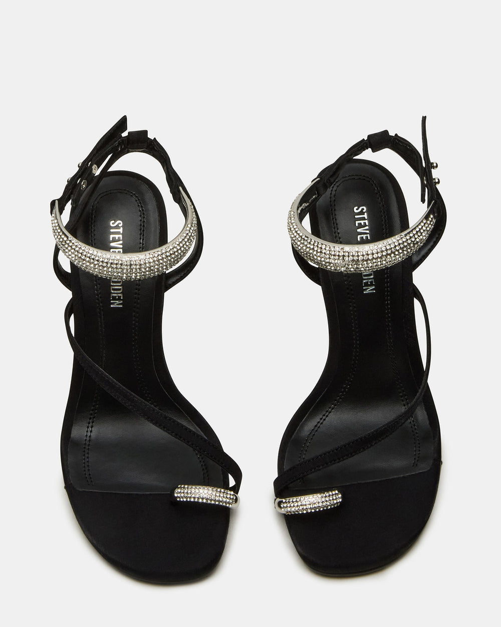 TIA Rhinestones Black Satin Open-Toe Stiletto Women's Heel