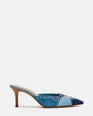 ALEXI Denim Multi Studs Pointed-Toe Mule Women's Heel