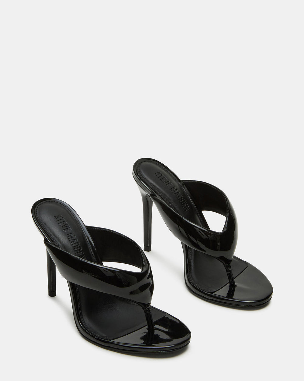 SABINE Black Patent Thong Mule Women's Heel