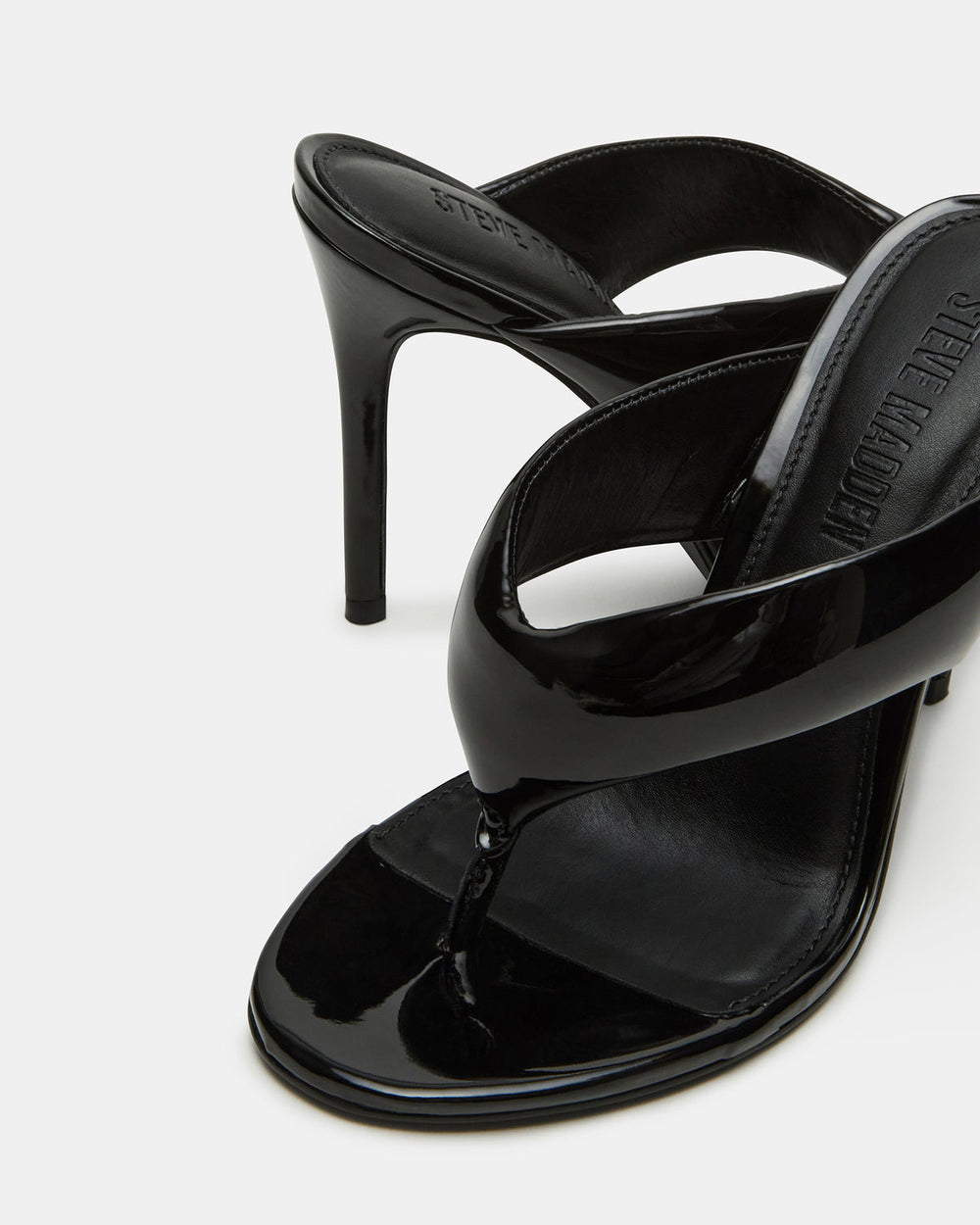 SABINE Black Patent Thong Mule Women's Heel
