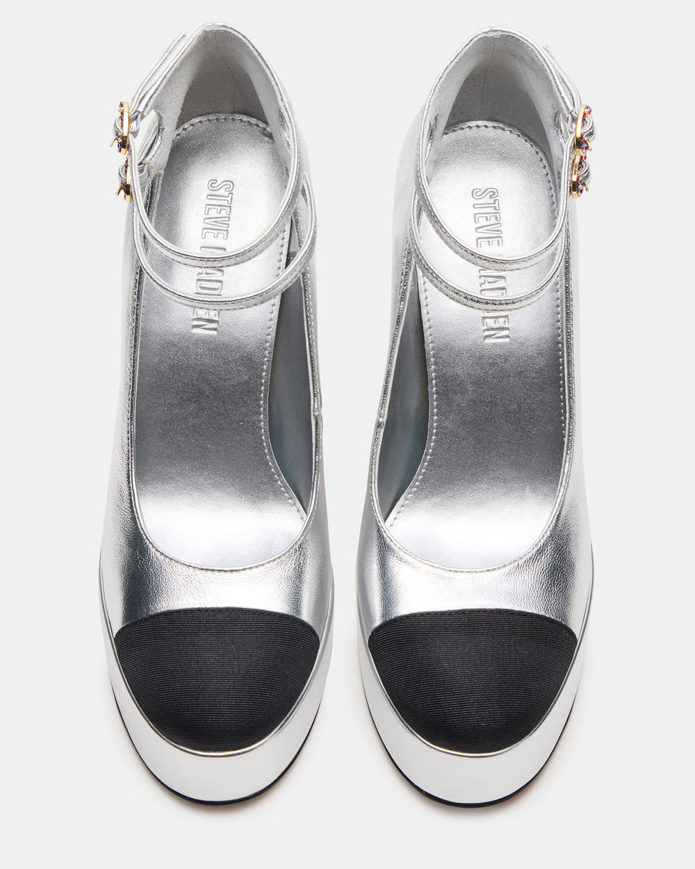 PEYTON Silver Leather Block Heel Platform Women's Heel